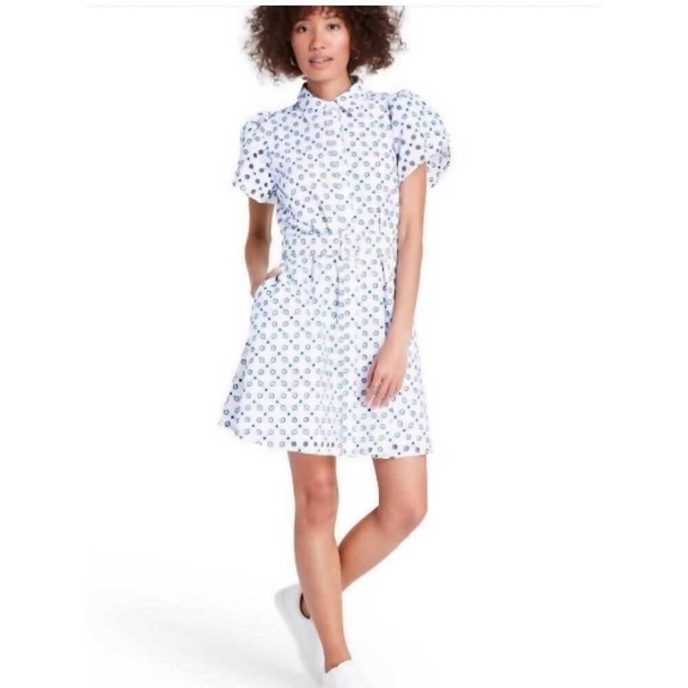 Alexis for Target Blue White Eyelet Embroidered Dress Sz L
